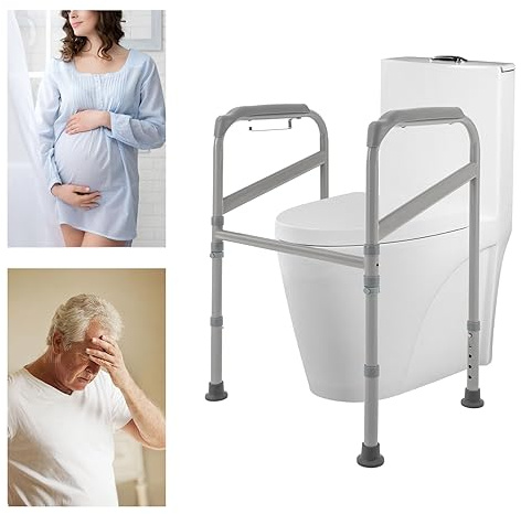 Toiletten Aufstehhilfe HöHenverstellbar StüTzrahmen Greifgriff Hilfe Wc Gestell StüTzhilfe StüTzgestell FüR äLtere Behinderte Schwangere Mit Papierhandtuch-Halter Kohlenstoffstahl TragfäHigkeit 200Kg