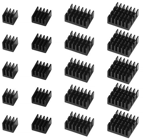 VooGenzek 20 PCS Aluminum Heatsink Cooling Fin Kit, Fin Heatsink Module, Heatsink with Heat-conducting, with Thermal Conductive Adhesive Tape, for Cooling Electronic Components, Black