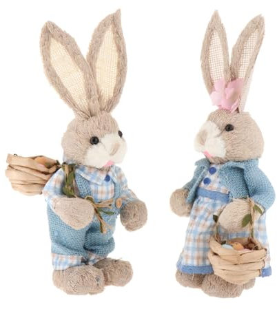Harilla 2 Piezas de Adornos de de Paja de Pascua, Figura de Conejo en Miniatura, Conejo de Paja Artificial para Mesa de Pascua, Decoración de Fiesta, Estilo D, Individual