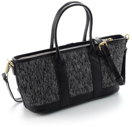 IJUN Umhängetasche aus Segeltuch und Vollnarbenleder für Damen, echtes Leder, Schultertasche, Vintage, gegerbtes Rindsleder, Schwarz