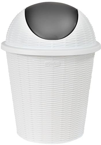 Mülleimer 10L rund Weiß Rattanoptik Schwingdeckel Kunststoff Küche Büro Bad