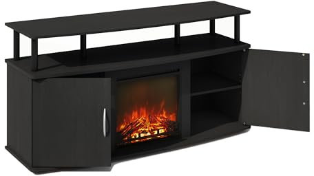 Furinno Jensen - Mueble de TV Decorativo para Chimenea eléctrica sin Calor, Centro de Entretenimiento para TV hasta 140 cm con Puertas, Armario de Almacenamiento, Americano/Negro