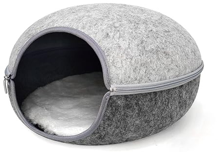 Lucky Sign Katzenhöhle aus Filz Komfortables und modernes Katzenbett mit weichem und waschbarem Kissen gemütliche Kuschelhöhle zum Schlafen, Verstecken und Spielen 50×45×28cm Hellgrau