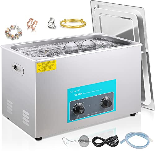 VEVOR Limpiador Ultrasónico 30 L Control de Máquina de Limpieza Ultrasónica con Perilla de Acero Inoxidable 304, con Temporizador Calentador para Joyas, Relojes, Gafas, Instrumentos Dentales