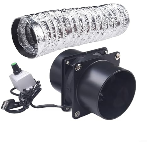 EpheyFIF 5 W leiser Inline-K-Ventilator mit variablem Geschwindigkeitsregler, Abluftventilator für Schuppen, Geschwindigkeitsregulierung, effizient (mit 100 cm Rohr)