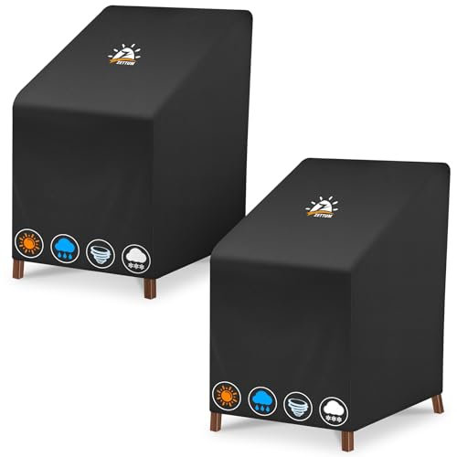 Zettum Copertura per Sedie 2 Pezzi, Copertura Sedie Esterno Impilabili in PU Oxford 600D, Impermeabile e Anti-Inverno, Protettiva per Mobili da Giardino (71x91x80/120 CM)