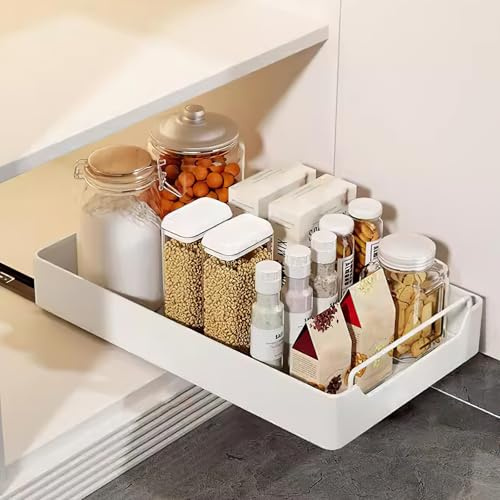 NZZVNZ Teleskopschublade, 43 x 25 x 7 cm Ausziehbarer Schrank Organizer Schubladen Aufbewahrungsregale Ausziehbare Schublade Slide Out Drawer Pull Out Cabinet Organizer(Weiß)