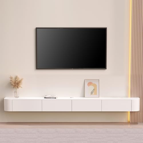 LVRUIEDS Mobile TV 180/200/300CM, Mensole Sospese con Porta E Cassetti, Moderno Centro Console Multimediale per Intrattenimento, Grande Mobile Porta TV(Bianca,120x20x24CM)