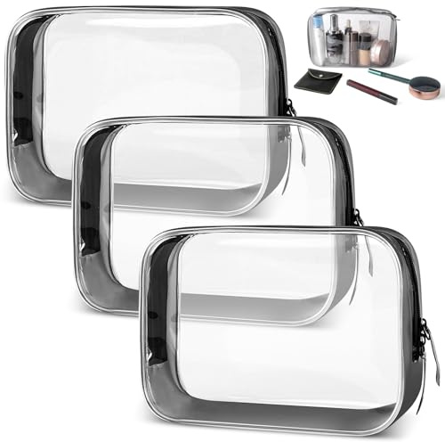 3 Stück Transparent Kulturbeutel Kulturtasche Kosmetiktasche Durchsichtig Handgepäck Flüssigkeiten Flugzeug Beutel PVC Toiletry Bag Reise mit Reißverschluss