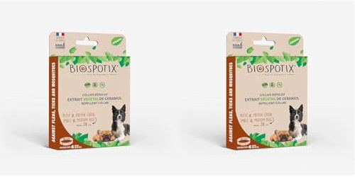 BIOSPOTIX - Collier Répulsif Naturel pour Chiot et Petit Chien Taille S/M - Anti parasitaires Naturel - Contre Les puces, tiques et moustiques - Non Toxique (Lot de 2)