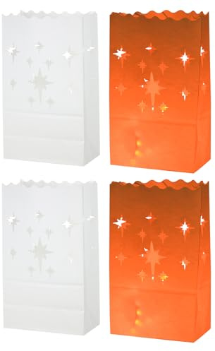 QUARKZMAN Weiße Papier Lichter Tüten 20Stk Sterne Form Flammen Beständig Laterne Kerzen Tüten für Weihnachten Hochzeiten Geburtstag Party Dekoration