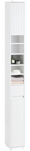 SoBuy Tall Narrow Storage Cabinet, Skinny Bathroom Cabinet with Adjustable Shelves Slender, Anti-Tipping Floor Standing Cupboard, Pinstripe White BZR160-W