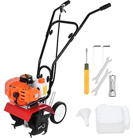 Ehozirta Garden Tiller Petrol Cultivator, 2 Stroke 9000RPM 1.2L Fuel Tank 6-inch Working Depth 7.9-inch Tilling Width Digging 3HP/1.65kW 52cc Garden Mini Tiller Garden Accessory Orange