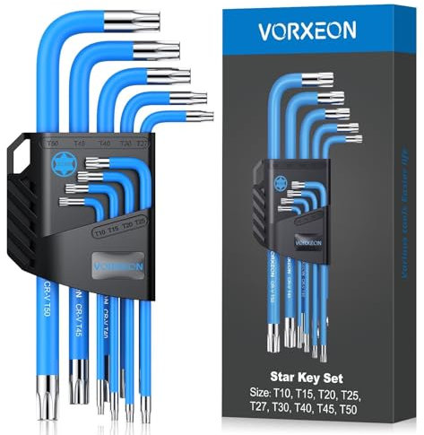 VORXEON Set 9PCS Chiavi Esagonali Torx da T10 a T50, Chiavi a Brugola in Acciaio Cr-V & S2, Chiavi Torx in Acciaio e Codice Colore per Riparazione di Biciclette, Auto, Moto, Fai da Te