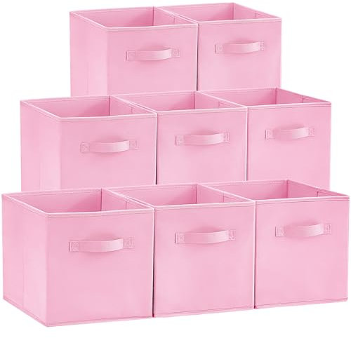 Lifewit Aufbewahrungsbox 8 Stück, Kleiderschrank Organizer, Faltbare Körbe Aufbewahrung, Ordnungsboxen mit Griffen, Storage Boxes für Kleidung, Handtücher, Bücher, Regalkörbe 33 x 33 x 31.5 cm, Rosa