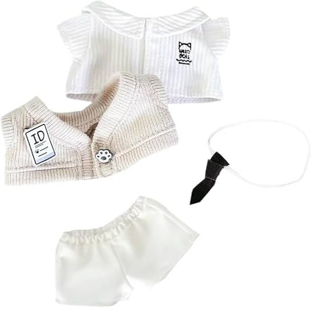 niannyyhouse Plüschpuppenkleidung, gestreiftes Hemd, Krawatte, Hose, Campus-Set, Stoffpuppen, 10 cm, 20 cm (Beige, 10 cm)