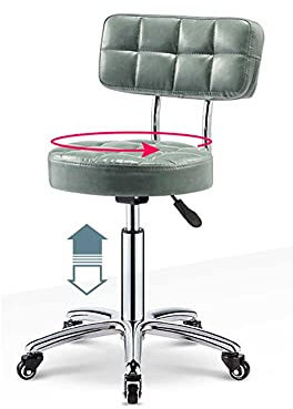 Salonstuhl für Friseure, Friseurstuhl, rund, PU-Leder, Rollstuhl, Salonhocker, verstellbar, weiß, 74 cm bis 86 cm