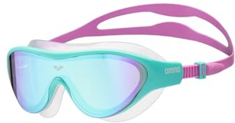 ARENA Máscara de natación unisex para niños de 6 a 12 años, gafas de natación para niñas y niños, lente de policarbonato de ajuste grande, azul/agua/violeta