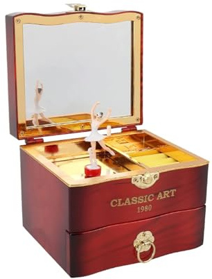 Zjyufy Vintage Musical Jewelry Storage Box mit Ballerina Schmuck Aufbewahrungsbox mit Schublade für Mädchen Frauen
