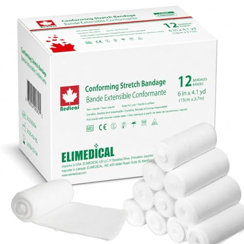 REDLEAF Mullbindenrolle, 24 Rollen - für Wundverbände & Wundpflege – Einzelverpackt, Extrasoft, Dehnbar | Erste-Hilfe-Verbandmaterial (15 cm x 3,7m)