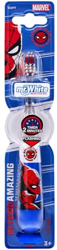 Marvel Spiderman Kids LED Toothbrush with 2 Minute Flashing Light Timer, Soft Bristles, Non-Slip Handle & Suction Cup for Children Aged 3-14 Years Old, BPA-Free & Non-Toxic Kids Light Up Toothbrush