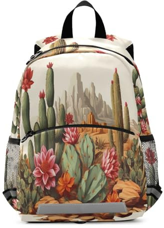 ISAOA Kinder-Rucksack, niedlich, Mini-Tasche, rote Blume, blauer Kaktus, für Babys, Mädchen, Jungen, multi