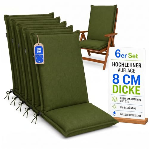 Pillows24 Hochlehner Auflagen 6er Set 120x50x8cm, Wasserabweisend & UV-fest