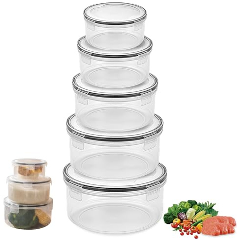 WANDGU 5er Set Mikrowellen Geschirr Mikrowellengeschirr mit Deckel PP Material(370ml 700ml 1050ml 1700ml 2600ml), Vorrats Dose Aufbewahrung zum Erhitzen, Aufbewahrungsbox für Lebensmittel, Runden