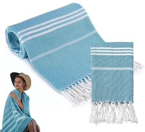 YDAKGUEY Telo mare da spiaggia, asciugamano per hammam con frange annodate a mano, grande, 90 x 180 cm, leggero, asciugamano da sauna e da viaggio per uomo e donna (blu)