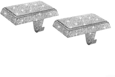 Weihnachtsstrumpfhalter 2er Set aus Metall mit schwerem Boden und für Kaminsims, entworfen für stabilen Halt von Strümpfen im saisonalen Dekor (Silber)