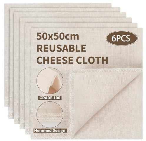 6PCS Muslin Cloths for Cooking, Maslasee Cheesecloth Grade 100 Unbleached, Reusable Ultra Fine Cheese Cloths, Washable Hemmed Straining Cloth for Filtering Nut Milk, Butter, Juice, Tea, Coffee