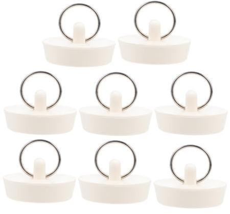 VANZACK 8pcs Medium White Rubber Sink Drain Stoppers with Pull Rings Bathtub and Kitchen Washbasin Plugs Easy to Install and Remove Anti-Clog Seal for Bath and Laundry Drains