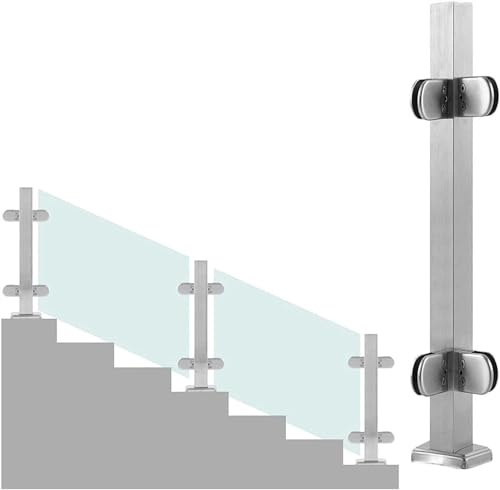 Pince de balustrade en verre et aluminium argenté – Main courante d'angle de 105 cm pour bois, plastique, acrylique – Poteau d'escalier durable intérieur/extérieur – 1 système de garde-corps en verre