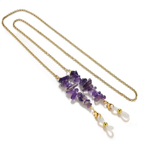 AHIOJEGX Catenella occhiali donna Catena di perline occhiali fatta a mano for da lettura Cordoncino for sole Supporto for cinturino sul collo(Purple)