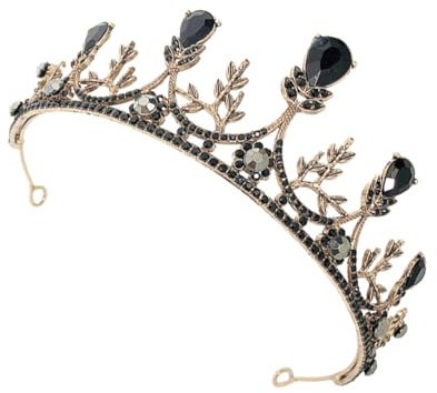 JOINPAYA Haarreif für Braut Schwarz mit Glänzender Kristallkrone im Barockstil Eleganter Haarschmuck für Partys und Festliche Anlässe