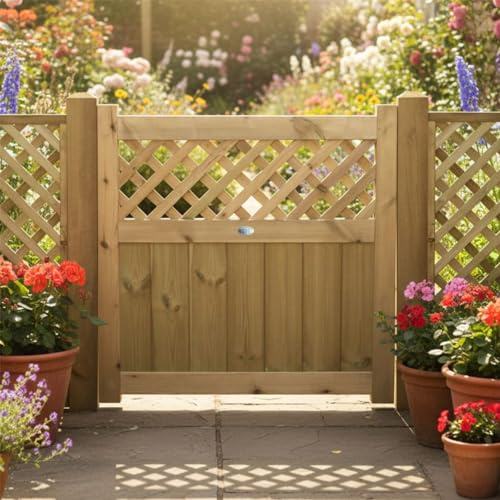 Urban Wooden Garden Gate, 3ft x 3ft Side Gate with Diamond Lattice Insert
