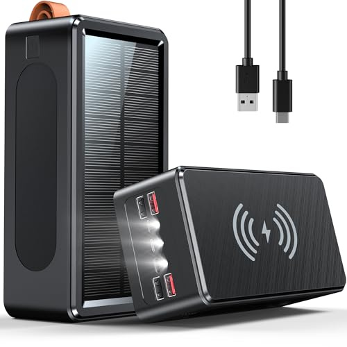 Power Bank da 80000 mAh, caricatore solare wireless a ricarica rapida, 35 W, ad alta capacità, per campeggio, viaggi, emergenze, dispositivi tecnologici | 7 porte PD/USB-C, torcia LED (nero)