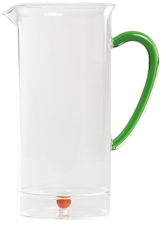 Jarra Teca Frutta grande de vidrio borosilicato color naranja, capacidad 120 cl, diseño artesanal con decoración protegida en doble fondo