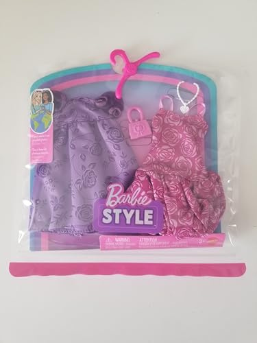 Barbie Style Fashion Pack, 2 rosa och lila blommiga kläder med docktillbehör Barbie