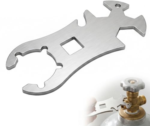 Auravale Llave de Botella de Gas de Acero Inoxidable Cilindros 5 kg y 11 kg | Regulador de Gas Propano y Butano con Abrebotellas Integrado, Herramienta Portátil para Barbacoa Camping y Cocina Aire Libre