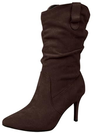 Knästövlar spets tår västerländska stövlar cowboystövlar dam medium hög | Stövlar dam med klack eleganta slip-stövlar casual cowboyboots stor storlek halvstövlar slouchy långa stövlar