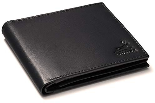 Volmer ® Billetero de Caballero de Piel auténtica en Formato apaisado I Compartimento Grande para Monedas, 8 Ranuras para Tarjetas, 1 Compartimento de Seguridad con Cremallera I Negro I Phoenix 1