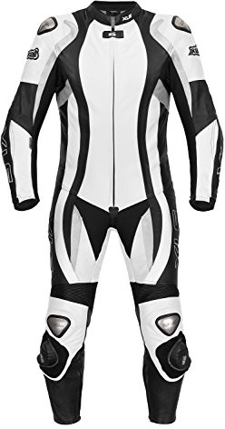 XLS Lederkombi, einteilige Motorradkombi, Herren Einteiler, Echtleder, Schwarz Weiß als Langgröße (98)