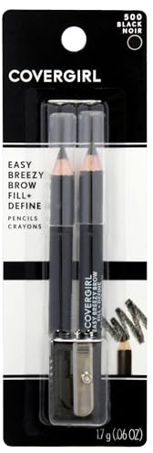 Easy Breezy Brow Set - 500 Black by CoverGirl for Women - 3 Pc 2 x 0.6oz Eyebrow Pencil, Sharpener