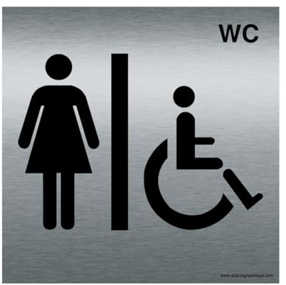 AUA SIGNALETIQUE - Plaque Alu Brossé WC PMR Femmes - 130x130 mm