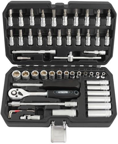 TECPO Steckschlüssel-Satz 1/4 Zoll, 53-tlg, Hebelumschaltknarre, Verlängerungen, für Torx-, Kreuz-, Schlitz- & Innensechskant-Schrauben, Chrom-Vanadium-Stahl, Steckschlüssel-Einsätze, Nuss-Set, Nüsse