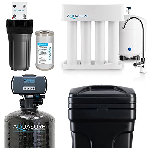 Aquasure 64,000 Grains Whole House Water Filtration Bundle with Digital Metered Control Softener, Pre-Filters, 75 GPD RO Reverse Osmosis System, Eliminates 99% of Contaminants (4-6 bathrooms)
