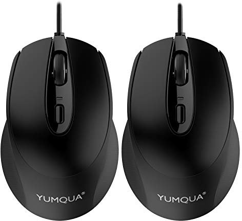 YUMQUA Silent Computer Mouse Wired 2 Pack, Home&Office Optical USB Mouse with 2 Adjustable DPI, Corded Mouse for Laptop Chromebook Notebook PC Desktop
