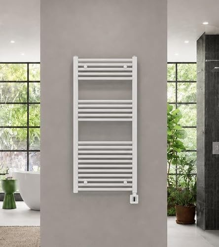 Radiateur Sèche-serviettes Électrique  Vert  1175h X 400b, avec 4 Minuteur, Serviettes Blanc Droit, Électrique, Sèche-serviettes,