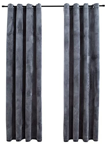 vidaXL 2X Vorhang Verdunkelung mit Ösen Verdunkelungsvorhang Kräuselband Ösen Schlaufe Thermo Gardine Blickdicht Samt Anthrazit 140x225cm